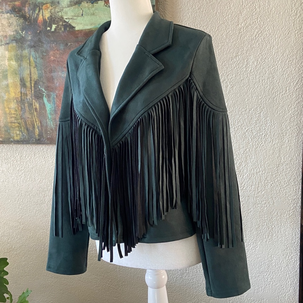 Sale! Dark Green Trendy Fringe Jacket, size M. New - Picture 5 of 15